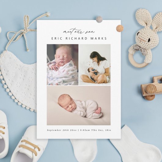 Eenvoudige Geboorte van Zoon met Meerdere Foto's Aankondiging