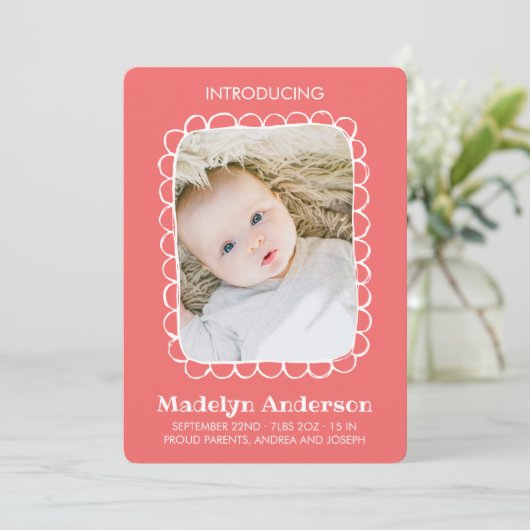 Eenvoudige Geboorteaankondiging met Schaal Rechtho Aankondiging (Staand voorkant)