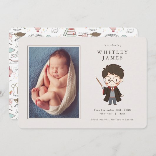 Eenvoudige geboorteaankondiging van Harry Potter B Kaart (Voorkant / Achterkant)