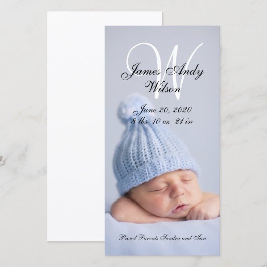 Eenvoudige geboorteaankondiging voor baby foto kaa aankondiging (Voorkant / Achterkant)