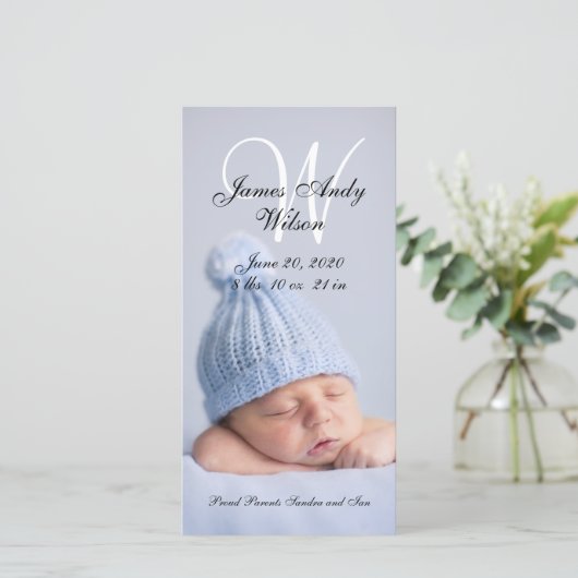 Eenvoudige geboorteaankondiging voor baby foto kaa aankondiging (Staand voorkant)