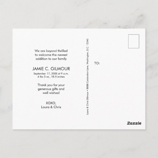 Eenvoudige Geboortefoto Collage Baby shower dank u Briefkaart (Achterkant)