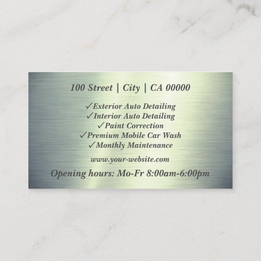 Eenvoudige Geborsteld Staal Groene Auto Detailing Visitekaartje (Achterkant)