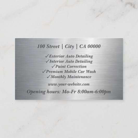 Eenvoudige Geborsteld Staal Zilveren Auto Detailin Visitekaartje (Achterkant)