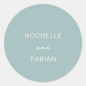 Eenvoudige gedempte blauwe elegante bruiloft ronde sticker (Voorkant)