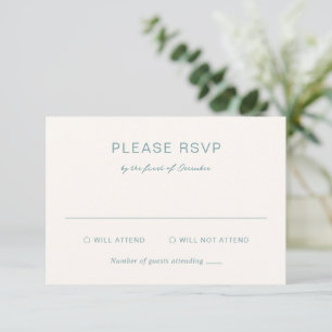 Eenvoudige gedempte blauwe elegante bruiloft RSVP kaartje