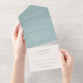 Eenvoudige Gedempte Blauwe Elegante Trouw All In One Uitnodiging