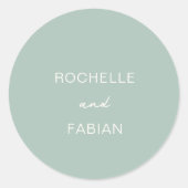 Eenvoudige gedempte groene elegante bruiloft ronde sticker (Voorkant)