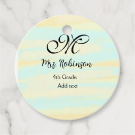 eenvoudige geel-blauwe waterverf lerarenwaardering bedankjes labels