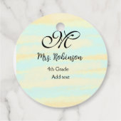 eenvoudige geel-blauwe waterverf lerarenwaardering bedankjes labels (Achterkant)