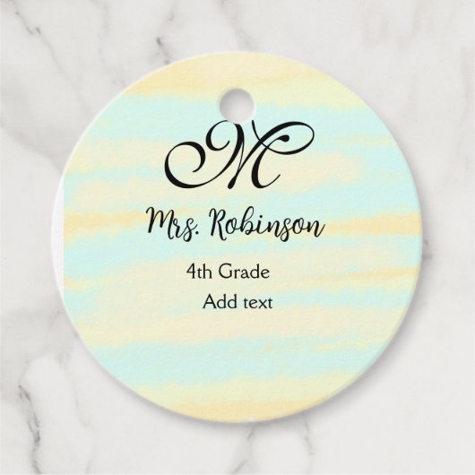 eenvoudige geel-blauwe waterverf lerarenwaardering bedankjes labels (Voorkant)