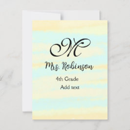 eenvoudige geel-blauwe waterverf lerarenwaardering briefkaart