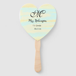 eenvoudige geel-blauwe waterverf lerarenwaardering handwaaier