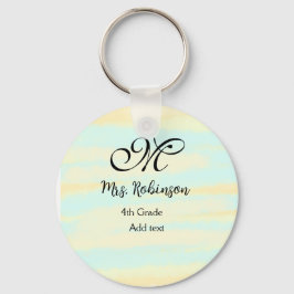 eenvoudige geel-blauwe waterverf lerarenwaardering sleutelhanger