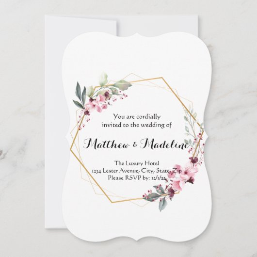 Eenvoudige, geen blush Floral Wedding Invitations Kaart (Voorkant)