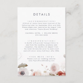 Eenvoudige gegevens over Floral Wedding Informatiekaartje