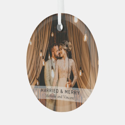 Eenvoudige 'Gehuwd en groet' foto-Keepomwille Glas Ornament (Voorkant links)