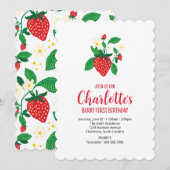 Eenvoudige geïllustreerde aardbeien eerste verjaar kaart (Voorkant / Achterkant)
