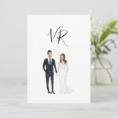 Eenvoudige geïllustreerde marineblauwe pak voor ko save the date (Staand voorkant)