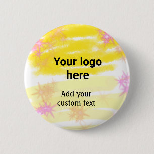 Eenvoudige gele aquarel voeg uw logo aangepaste te ronde button 5,7 cm