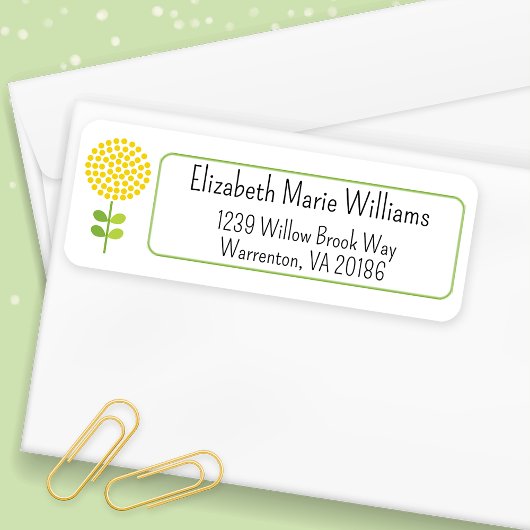 Eenvoudige Gele Bloem Retouradres Etiket