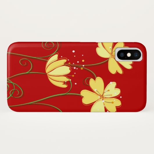 Eenvoudige gele bloemen op rood Case-Mate iPhone case (Achterkant (horizontaal))