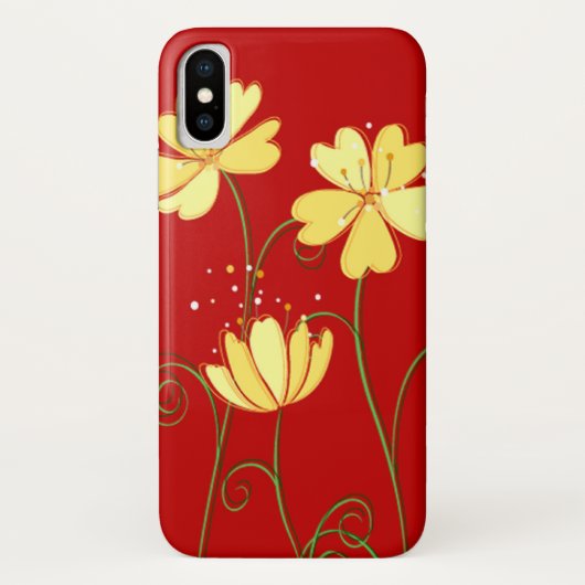 Eenvoudige gele bloemen op rood Case-Mate iPhone case (Achterkant)
