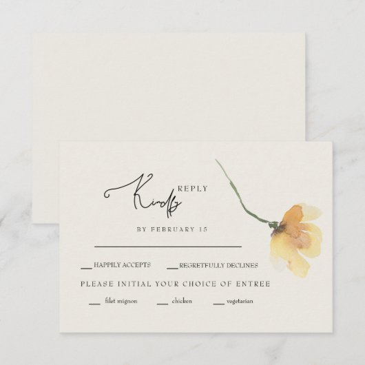 Eenvoudige gele bloemstengel crème RSVP (Voorkant / Achterkant)