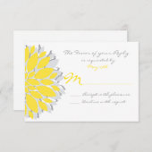 Eenvoudige gele en grijze bloemen RSVP-kaarten RSVP Kaartje (Voorkant / Achterkant)