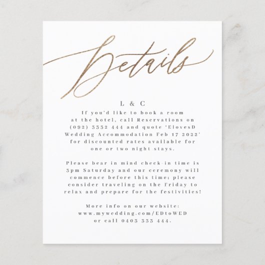 Eenvoudige gele goudgegevens op rugbruiloft flyer (Achterkant)