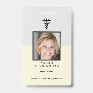 Eenvoudige Gele & Grijze Foto Medische ID Badge