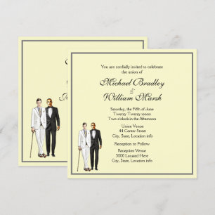 Eenvoudige Gele Groom en Groom Gay Wedding Invite Kaart