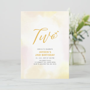 Eenvoudige Gele Harten Twee 2de Verjaardagsfeestje Kaart