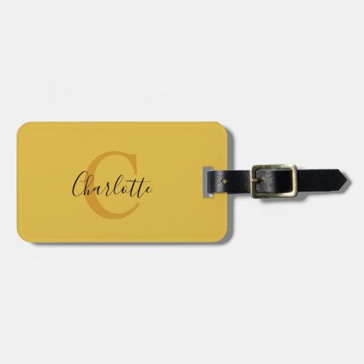 Eenvoudige Gele Monogram Bagage Label (Voorkant horizontaal)