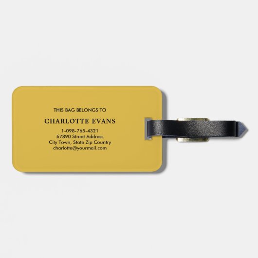 Eenvoudige Gele Monogram Bagage Label (Achterkant horizontaal)