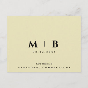 Eenvoudige Gele Monogram Huwelijk Bewaar de Datum Briefkaart
