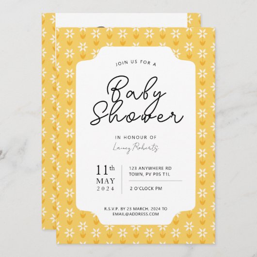 Eenvoudige gele Retro Daisy Bloemblokdruk Kaart (Voorkant / Achterkant)