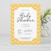 Eenvoudige gele Retro Daisy Bloemblokdruk Kaart (Staand voorkant)