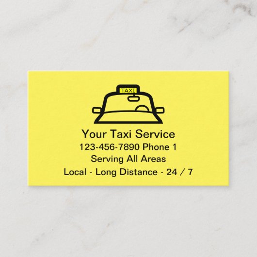 Eenvoudige gele taxidienst visitekaartje (Voorkant)