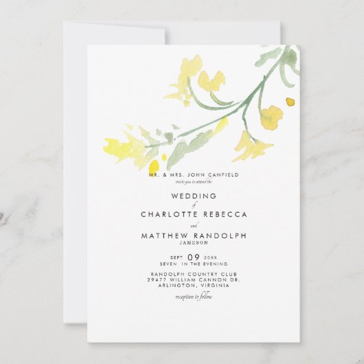 Eenvoudige gele uitnodiging tot weduwschap met wil (Voorkant)