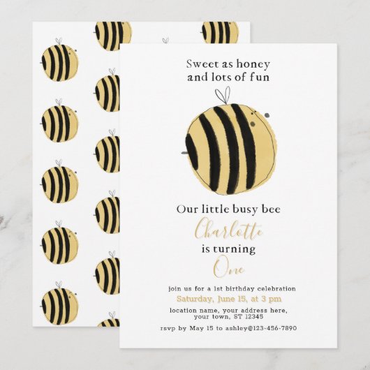 Eenvoudige Gele Waterverf bij 1e Verjaardag Kaart (Voorkant / Achterkant)