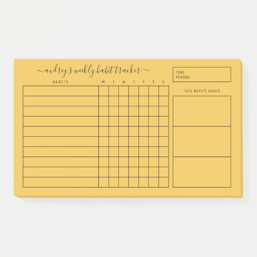 Eenvoudige Gele Weerelijkse Gewoonte Tracker met V Post-it® Notes (Voorkant)