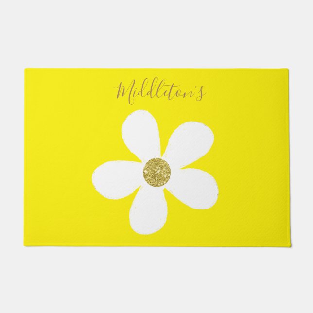 Eenvoudige gele witte feestdag, persoonlijk deurmat (Voorkant)