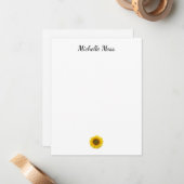 Eenvoudige Gele Zonnebloem Rustiek Botanisch Notitiekaartje (Voorkant / Achterkant in situ)