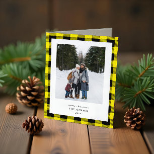 Eenvoudige Gele Zwarte Plaid Rand 3 Foto Kerstmis Feestdagen Kaart