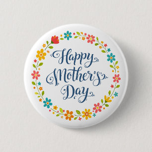 Eenvoudige Gelukkige Moederdag Bloemrijke Calligra Ronde Button 5,7 Cm