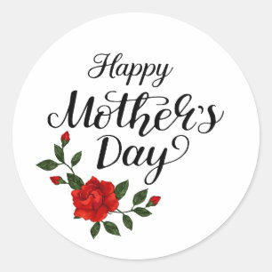Eenvoudige Gelukkige Moederdag Bloemrijke Calligra Ronde Sticker
