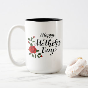 Eenvoudige Gelukkige Moederdag Bloemrijke Calligra Tweekleurige Koffiemok