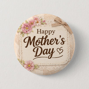 Eenvoudige Gelukkige Moederdag Calligrafie Bloemig Ronde Button 5,7 Cm