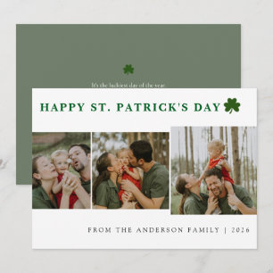 Eenvoudige gelukkige shamrock St. Patrick's Day 3 Feestdagenkaart